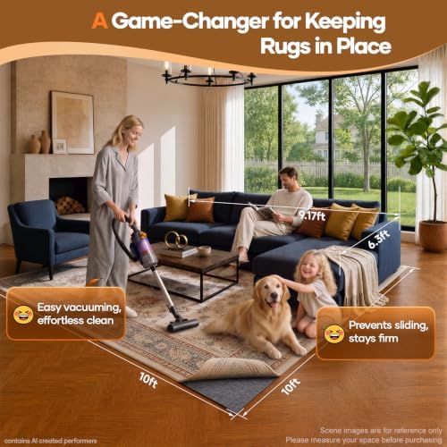 Veken Non Slip Cushioned Rug Pad Gripper, Felt and Silicone Backing, 10 Ft, 1/4" Thick Square Carpet Liner Protector Mat for Area Rugs and Hardwood Floors, with Over 99 Pcs Anti-Slip Strips Pattern - Image 2