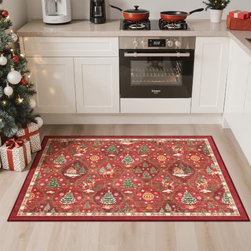 Madane Christmas Area Rug 2x3, Red Entryway Xmas Carpet Holiday Decor - Image 2