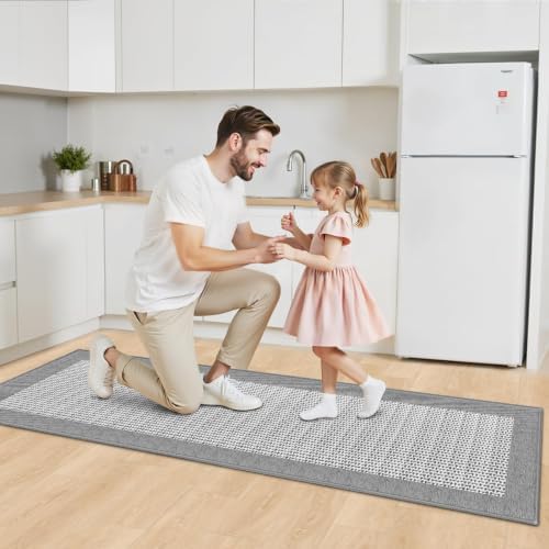 StepRite Kitchen Rugs, Kitchen Mats for Floor, 70"x20" Non-Slip Machine-Washable Kitchen Throw Rug, Light Grey - Image 7