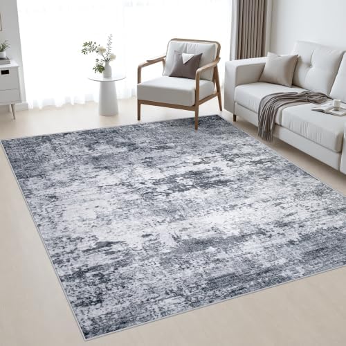 Area Rug Living Room: 5x5 Modern Washable Indoor Soft Carpet Grey by FXRHLP