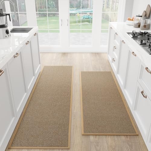 SUMLANS Kitchen Mats Set of 2 PCS for Floor, Washable Non Slip Rugs, Brown by SUMLANS
