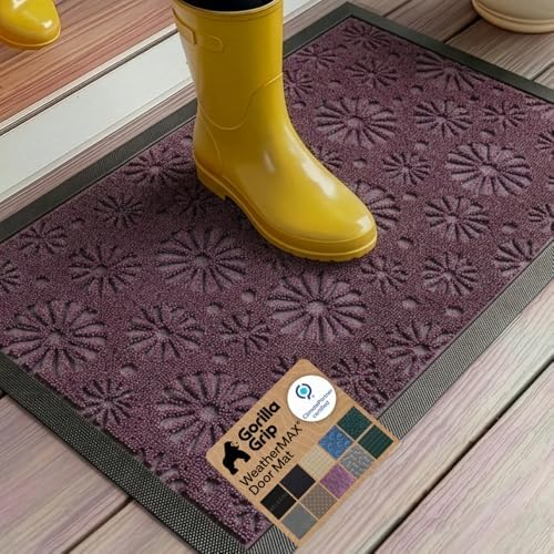 GORILLA GRIP WeatherMAX Door Mat, Indoor Outdoor, 35x23 Purple Daisy Floral by GorillaGrip