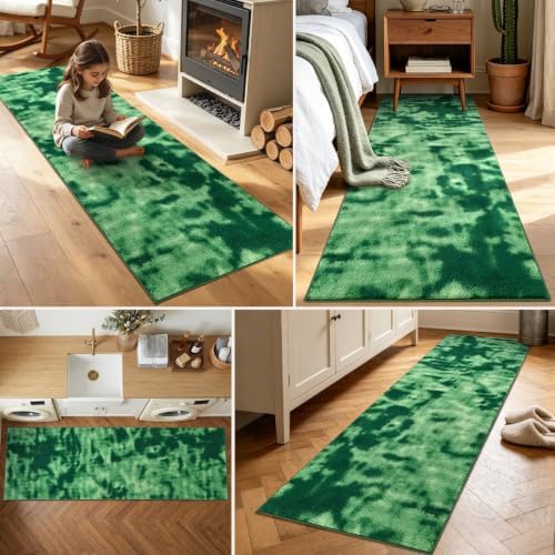 2x8 Tie-dye Green Runner Rug Washable Non-Slip for Kitchen Hallway Bathroom - Image 3