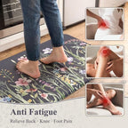 KIMODE Anti Fatigue Kitchen Mat, Farmhouse Floral Kitchen Rugs Grey Purple - Image 2