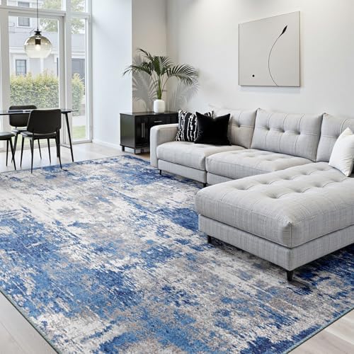 RELEANY Washable 8'x10' Abstract Area Rug for Living Room Blue Gray by RELEANY