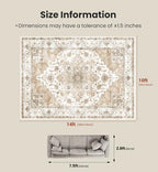 Amada Large 10x14 Washable Area Rug for Living Room, Beige, Boho Vintage - Image 2