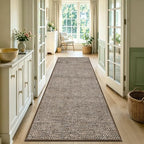 Washable 2x6 ft Textured Printing Runner Rug Brown Black Low‑Pile - Image 4