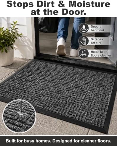 Mibao Front Door Mat Outdoor Entrance, 36" x 24" Heavy Duty Welcome Mat for Outdoor and Indoor, Waterproof Dirt Trapper Doormat, Super Absorbent Indoor Entryway Mat for Patio & Porch - Gray - Image 3