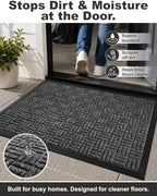 Mibao Front Door Mat Outdoor Entrance, 36" x 24" Heavy Duty Welcome Mat for Outdoor and Indoor, Waterproof Dirt Trapper Doormat, Super Absorbent Indoor Entryway Mat for Patio & Porch - Gray - Image 3
