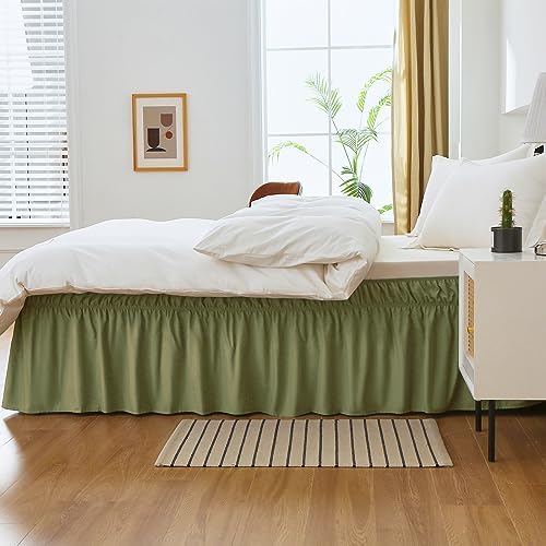 MEILA Wrap Around Elastic Bed Skirt for Twin & Full Beds, 16" Drop, Sage - Image 4