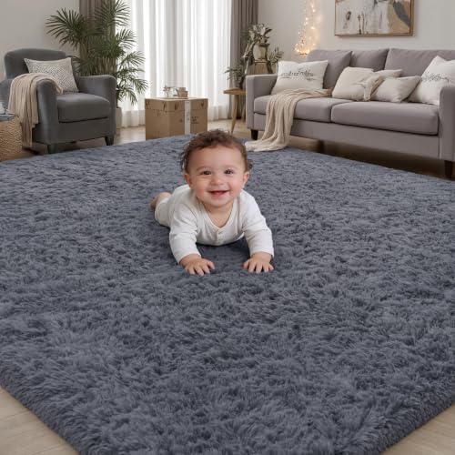 PLHXFR 5x7 Area Rugs Living Room: Fluffy Bedroom Rug Shag Carpet Grey by PLHXFRSoftAreaRugs