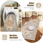 Washable Area Rug 2'6'' x 8' Vintage Traditional Persian Mat - Foldable Distressed Non-Slip Machine Washable Carpet for Living Room Bedroom Kitchen Home Decor - Dove Gray and Coral - Image 7