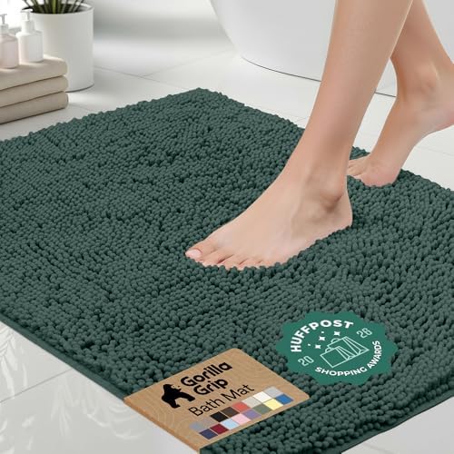 GORILLA GRIP Bath Rug Mat for Bathroom, Thick Chenille, 24x17 Hunter Green by GorillaGrip