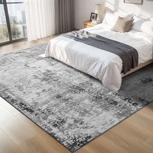 Living Room Rug 8x10 Gray Area Rugs Machine Washable Abstract Boho Large Rug Non-Slip Non-Shedding Faux Wool Indoor Vintage Carpet for Bedroom, Classroom, Dining Room, Kids Playroom - Image 2