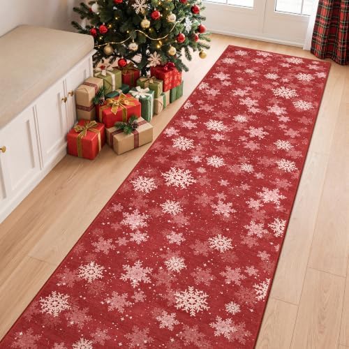 2x8 Christmas Runner Rug for Hallway,Washable Kitchen Rug,Red - Image 5