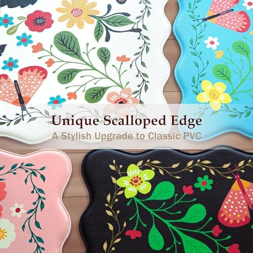 Arenarug Scalloped Kitchen Mats for Floor 2PC Cushioned Anti Fatigue Kitchen Mats Rugs Waterproof Non Slip Farmhouse Boho Floral Comfort Foam Standing Mat for Sink Laundry, White - Image 2