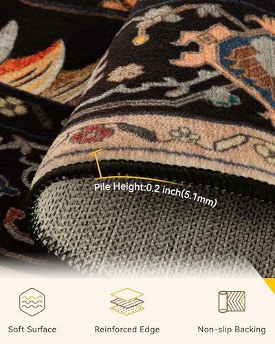 RELEANY Washable Area Rug, Round 10ft, Black/Colorful - Image 4