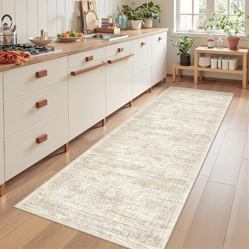 2'6 x 8' Runner Rug Non Slip,Washable Kitchen Rugs,Beige by Restydon