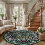 PLHXFR Round Area Rug Living Room: 6 ft Floral Washable Carpet Dark Green - Image 2