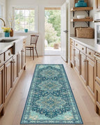 Amada Vintage Washable Area Rug,2'x6',Teal Blue - Image 2