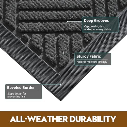 Front Door Mat, Heavy Duty Non-Slip Doormat 31.5"x20", Grey - Image 3