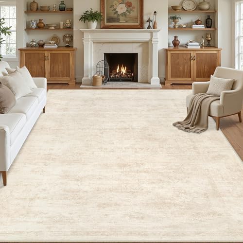 Area Rugs 9x12 Living Room: Bedroom Washable Carpet Retro Beige by Luxturiy