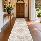 Hazo Haus Boho Washable 3x10 Hallway Runner Rug, Beige Waterproof Large Kitchen Floor Rug Indoor, Non-Slip Stain & Fade Resistant, Vintage Floral Décor (3x10 Beige/Latte) by HazoHaus