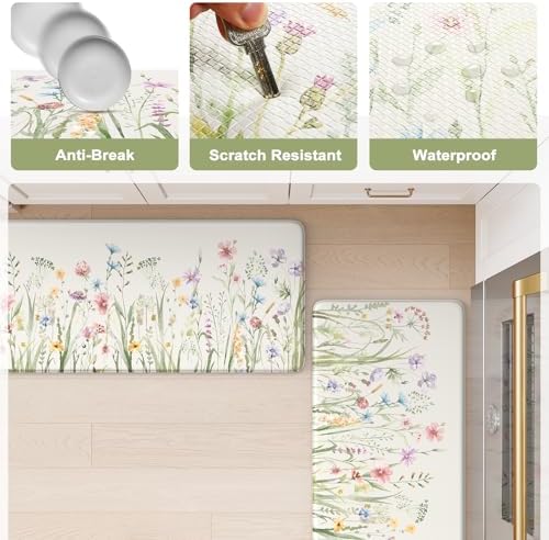 KIMODE Anti Fatigue Kitchen Mats for Floor, Floral Kitchen Rugs Set of 2 - Image 6