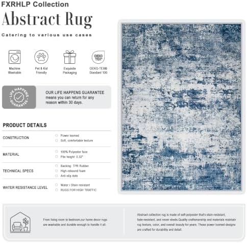 10x12 Area Rug Living Room: Modern Washable Indoor Soft Carpet Blue - Image 2