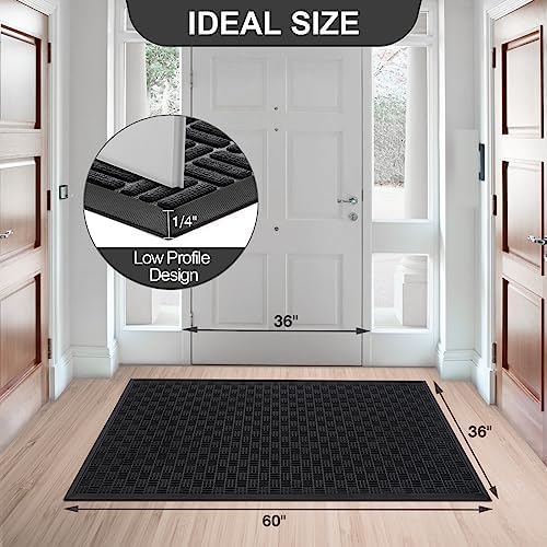 Mibao Front Door Mat Outdoor Entrance, 61.5" x 36" Heavy Duty Welcome Mat for Outdoor and Indoor, Waterproof Dirt Trapper Doormat, Super Absorbent Indoor Entryway Mat for Patio & Porch - Black - Image 2