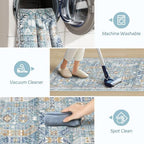 Madane Kitchen Runner 2'6''x8' Soft Rug Runners for Hallways, Blue/Gold - Image 5