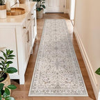 2x10 ft Hallway Runner Rug Washable – Boho Floral Non Slip Long Carpet Runner for Kitchen Entryway Bedroom Living Room, Soft Low-Pile Thin Floor Area Rug (Beige, 2x10) by BYYVOORugsforYourHome
