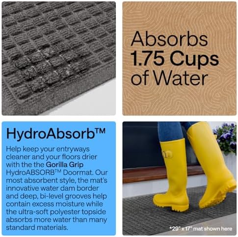 GORILLA GRIP® HydroABSORB Door Mat for Indoor Outdoor, 29x17 Charcoal - Image 4