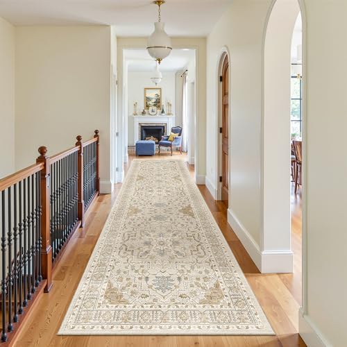 Madane Hallway Runner Rug 3x10 Washable Kitchen Runners 10ft, Beige/Blue - Image 3