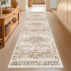 Hazo Haus Beige Washable 2'6"x8' Wide Hallway Runners, Kitchen Runner Rug, Non-Slip & Stain Resistant Long Floor Rug, Neutral Boho Floral Decor (2'6"x8' Beige/Latte) by HazoHaus
