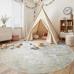 Aelenmu Round Rug 8ft Washable Rug for Dining Room Living Room Beige Grey - Image 4