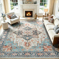 Lofus Washable Rugs 8x10, Blue and Orange Vintage Carpet for Living Room by Lofus