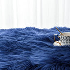 2x3 Navy Blue Faux Fur Area Rug Fluffy Soft Washable for Entryway Bedroom - Image 5