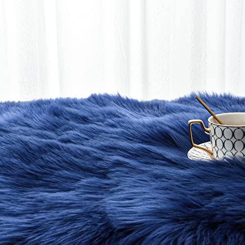 2x3 Navy Blue Faux Fur Area Rug Fluffy Soft Washable for Entryway Bedroom - Image 5