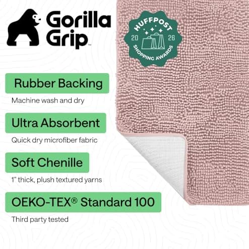 GORILLA GRIP Bath Rug Mat for Bathroom, Absorbent Chenille 60x24 Dusty Rose - Image 2