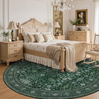 Round Area Rug for Living Room: 4ft Boho Washable Rug Deep Green - Image 4