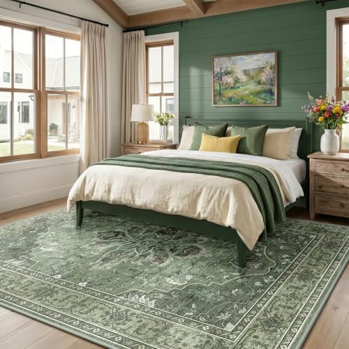RELEANY Washable Area Rug, 7'x10', Green/Dark Green/Gray - Image 2