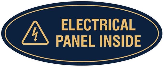 Signs ByLITA Oval Electrical Panel Inside Sign (Navy Blue/Gold) - Small 2 Pack