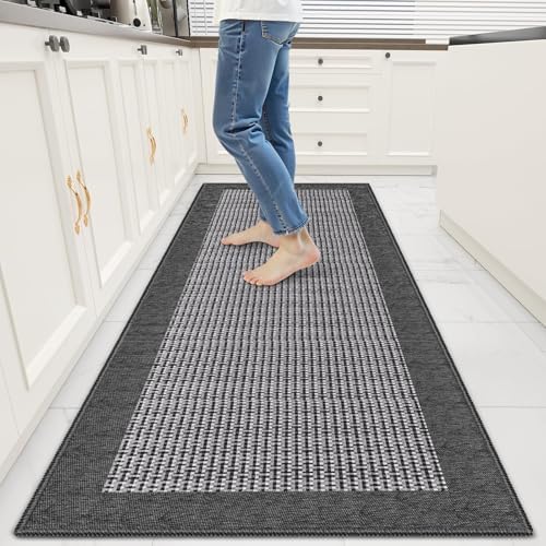 StepRite Kitchen Rugs, Kitchen Mats for Floor, 60"x24" Non-Slip Machine-Washable Kitchen Throw Rug, Absorbent Runner Rugs Office, Sink Standing Desk Mat, Decor Carpet, Grey by Bringcushiontoyourlife