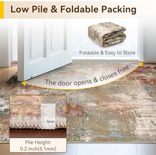 RELEANY Washable 2'x3' Abstract Area Rug for Living Room Rustic Brown - Image 5