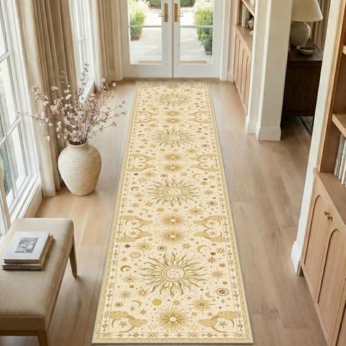 Vacuum-Friendly, 2x10 Washable Area Rug, Beige Camel Brown - Image 2