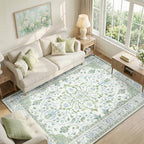 RELEANY Washable Area Rug, 6'x9', Green/White/Blue - Image 4