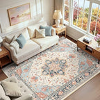 RELEANY Washable Area Rug, 6'x9', Beige/Blue/Orange by RELEANY