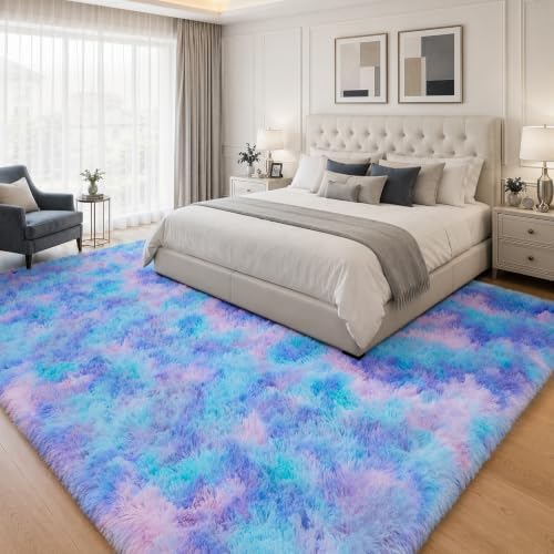 PLHXFR 9x12 Area Rugs Living Room: Fluffy Bedroom Soft Shag Rug Kid Rainbow - Image 3