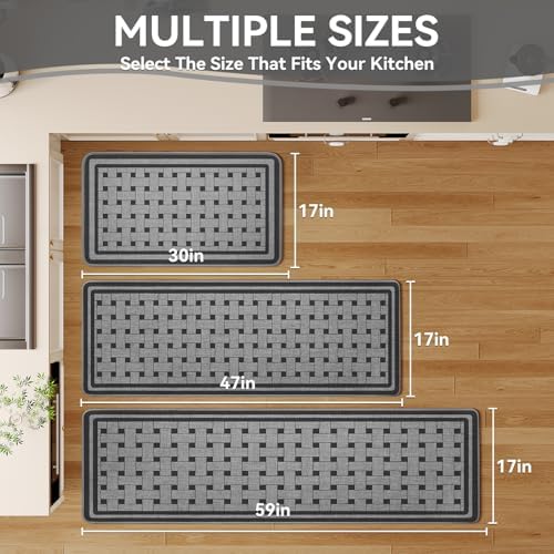 Kitchen Mats for Floor, Non Slip Kitchen Rugs, 17x47 Grey - Image 2